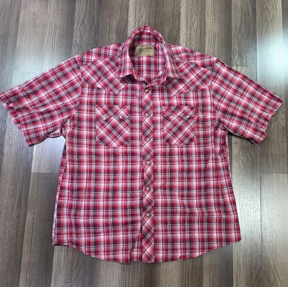 Wrangler Retro classic casual Western Plaid Button Up Shirt Pearlescent Snaps.XL